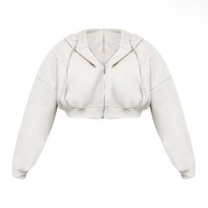 Shape Oatmeal Zip Front Long Sleeve Cropped Hoodie and flared pants set (PLT)